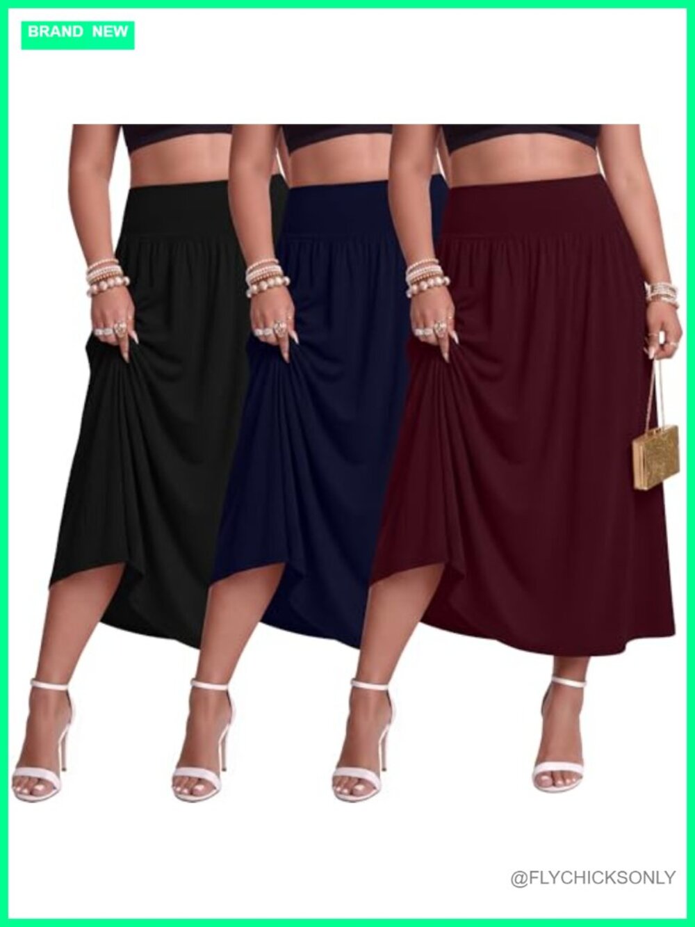 3 Pack Plus Size Maxi Skirts with Pockets High Waist A-Line Flowy Boho Summer